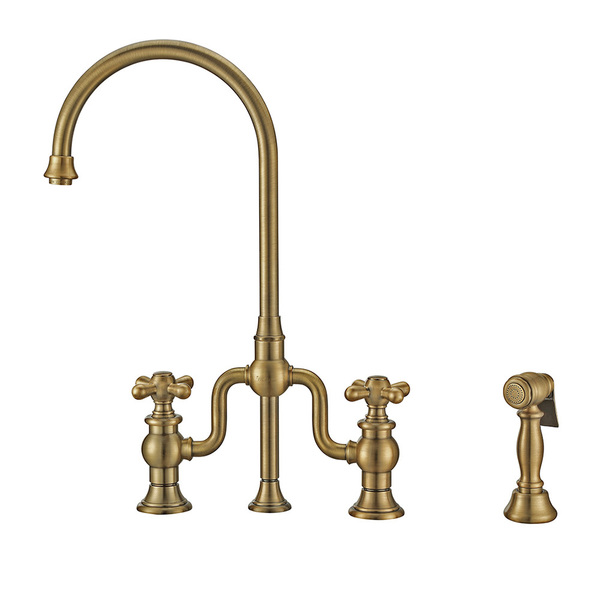 Whitehaus Bridge Faucet W/ Gooseneck Swivel Spout, Cross Handles And Brass Side S WHTTSCR3-9773-NT-AB